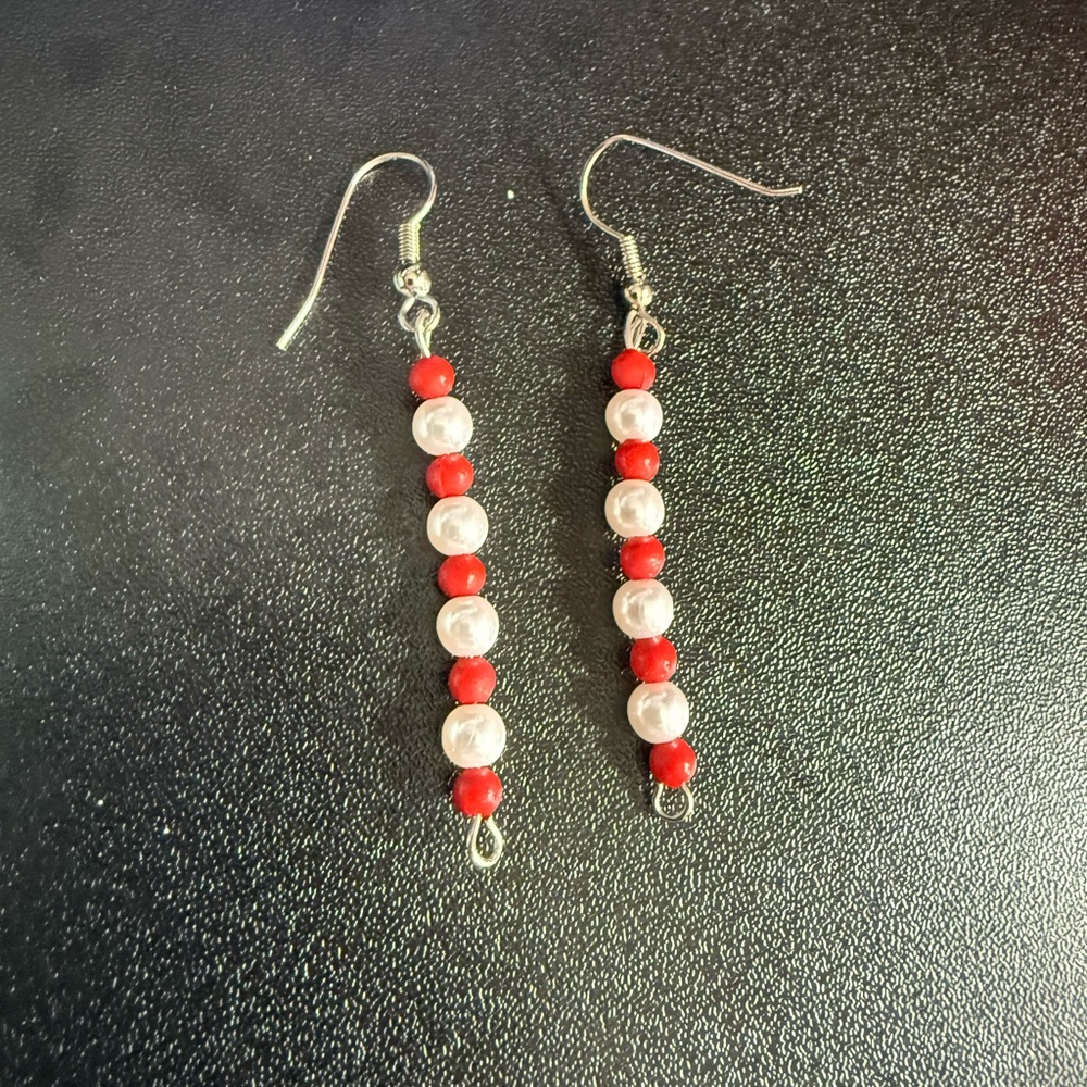 2 for $4 Elegant Red and Pearl Beaded Earrings